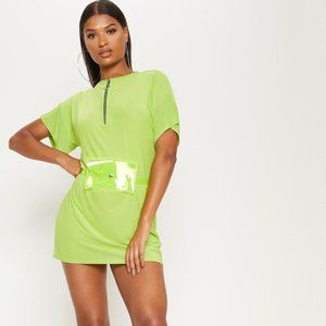 Lime Mesh Zip Front T Shirt Dress